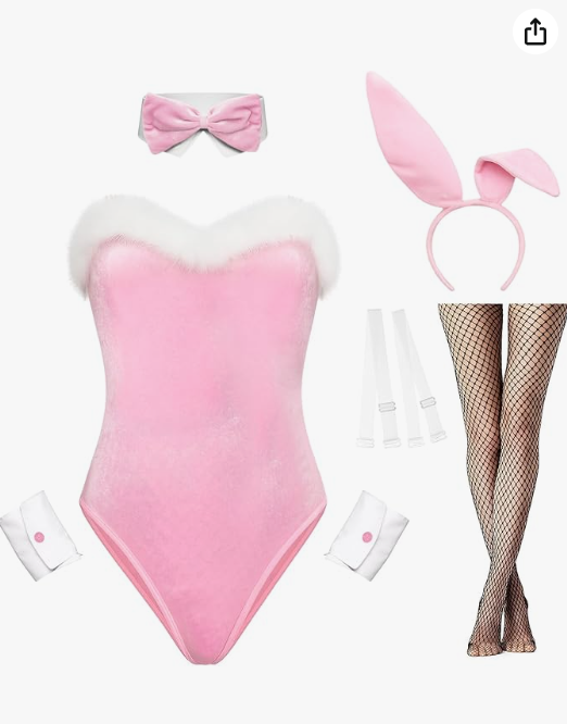 RSLOVE Pink Seven-Piece Bunny Lingerie Set