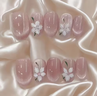 Nude Pink Floral Oval Press-On Nails