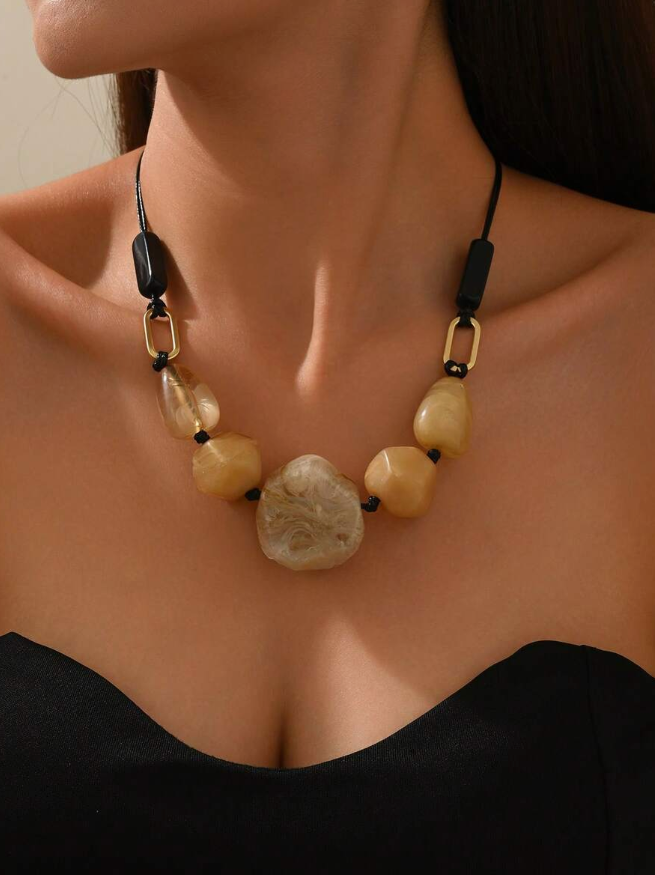 Khaki Stone-Effect Rope Necklace