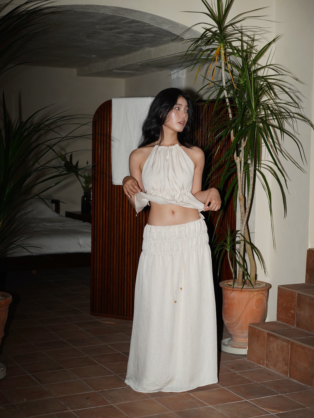 Jinnipick Alyss Gemstone Maxi Skirt in Beige