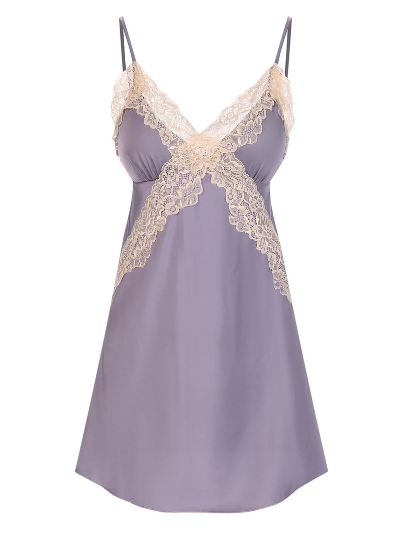 Retro Stage Lavender Lace and Satin Nightgown