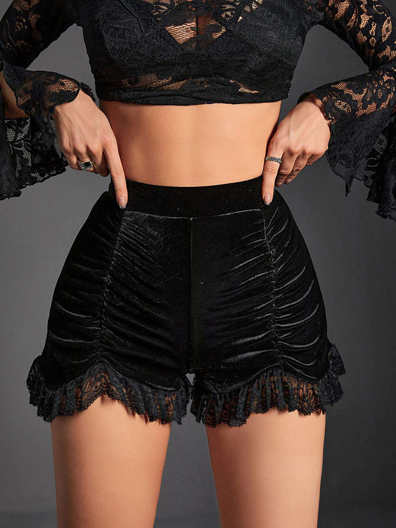 Retro Stage Black Velvet Lace Shorts