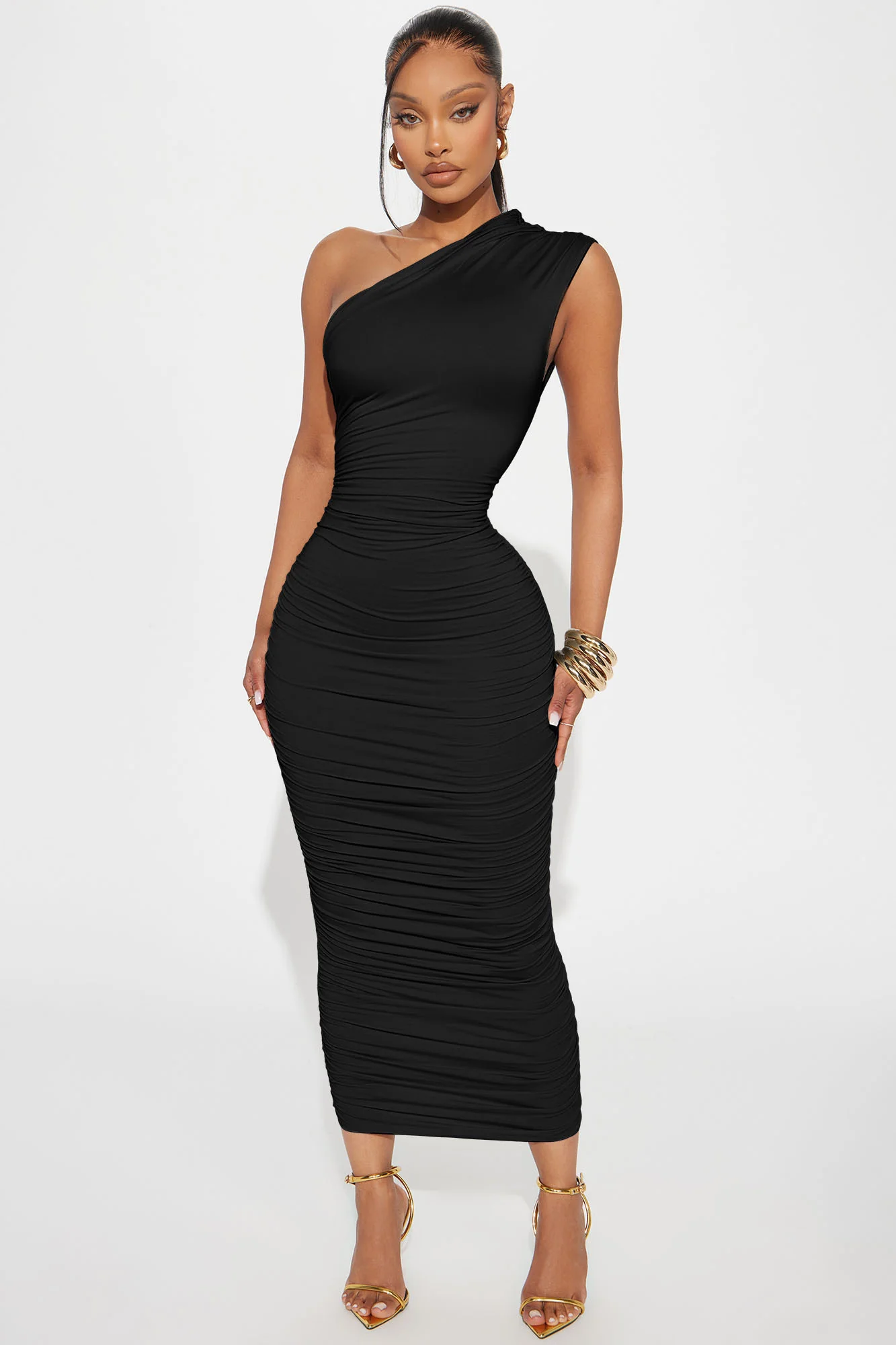 Perfect Frame Double-Lined Ruched Midi Dress