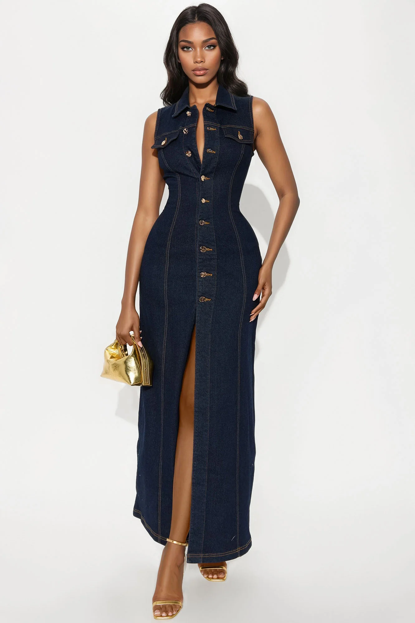 Deandra Denim Stretch Maxi Dress