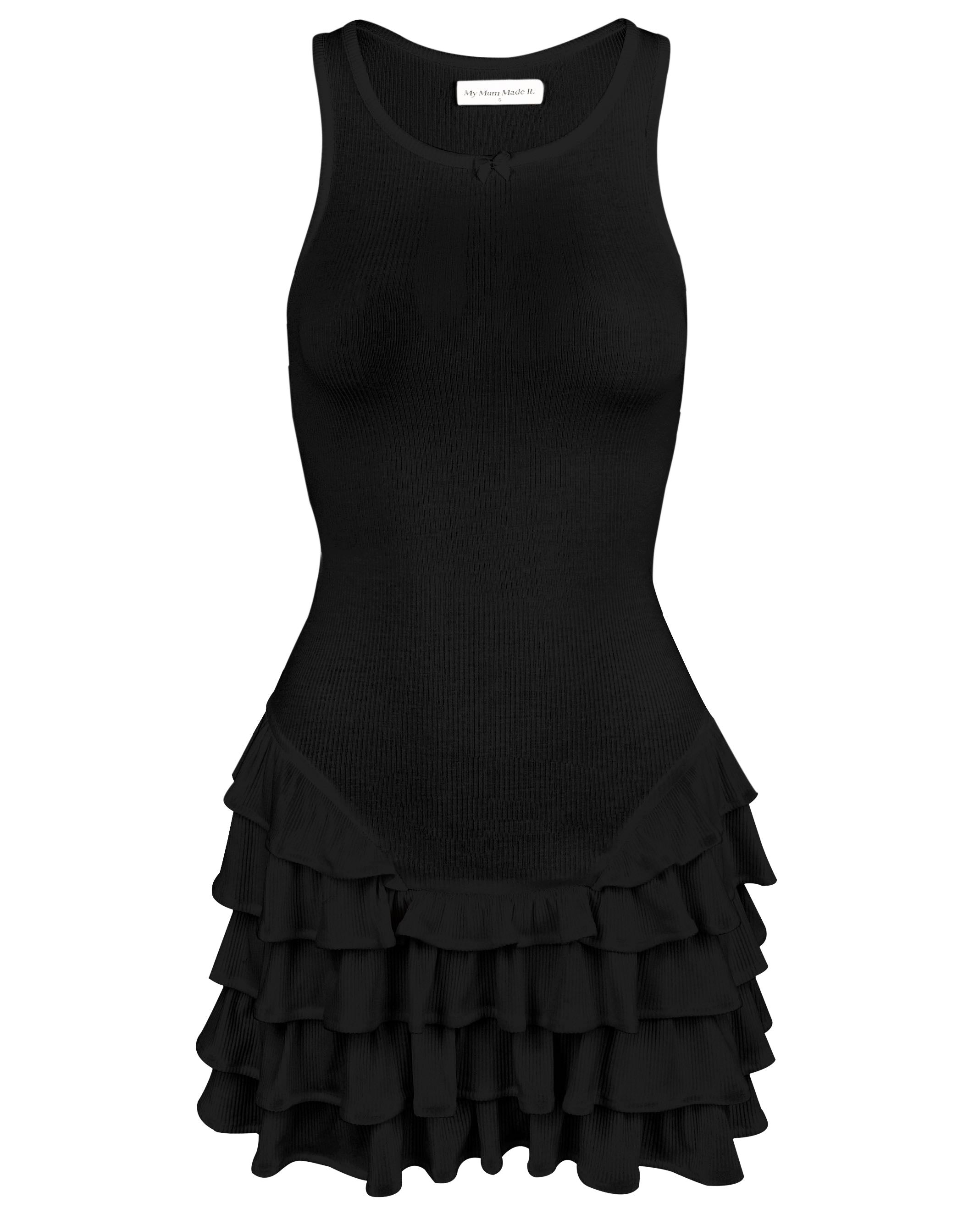 My Mum Made It Frill Tank Dress in Obsidian