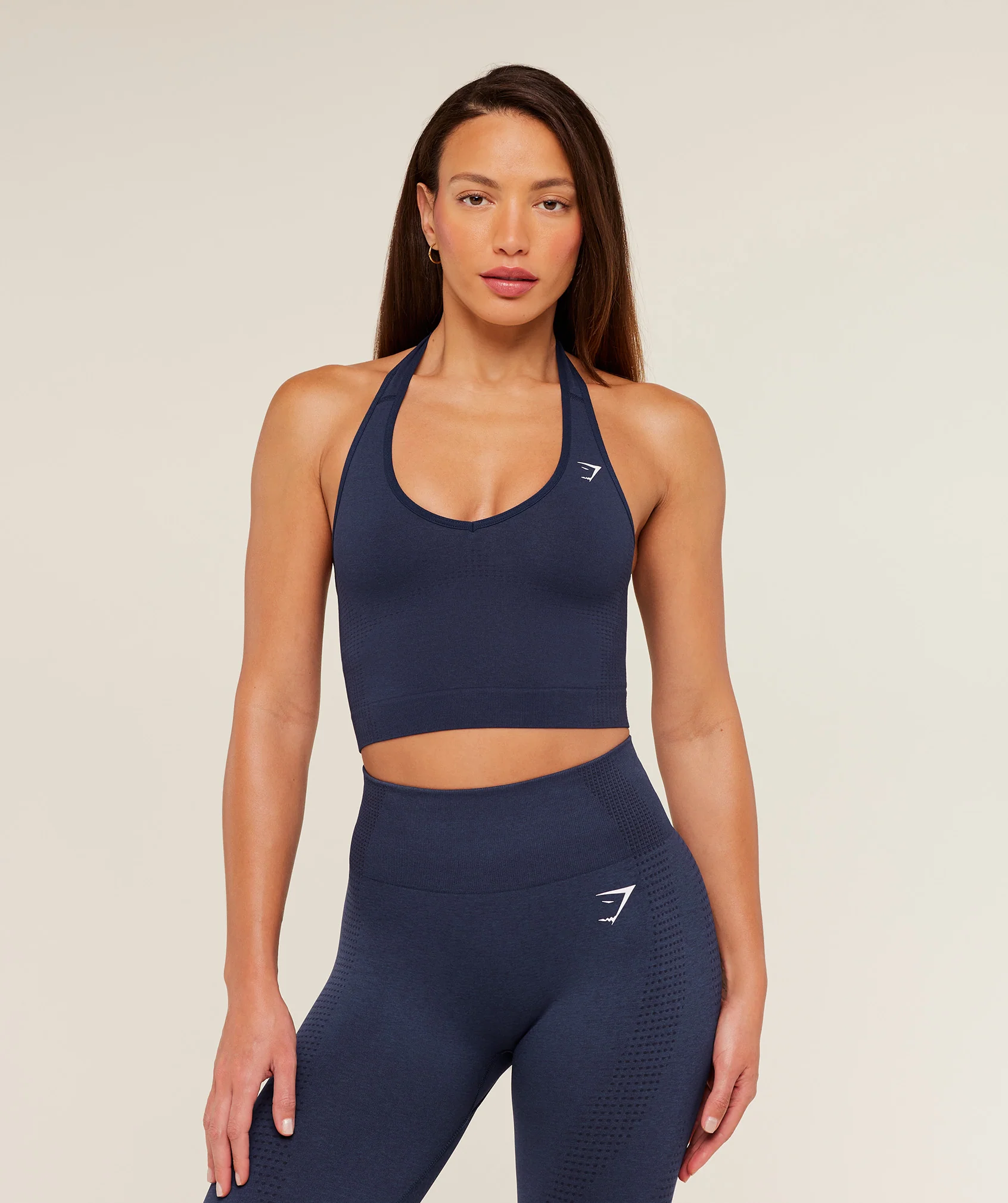 Vital Halter Neck Tank With Shelf - Heavy Blue Marl