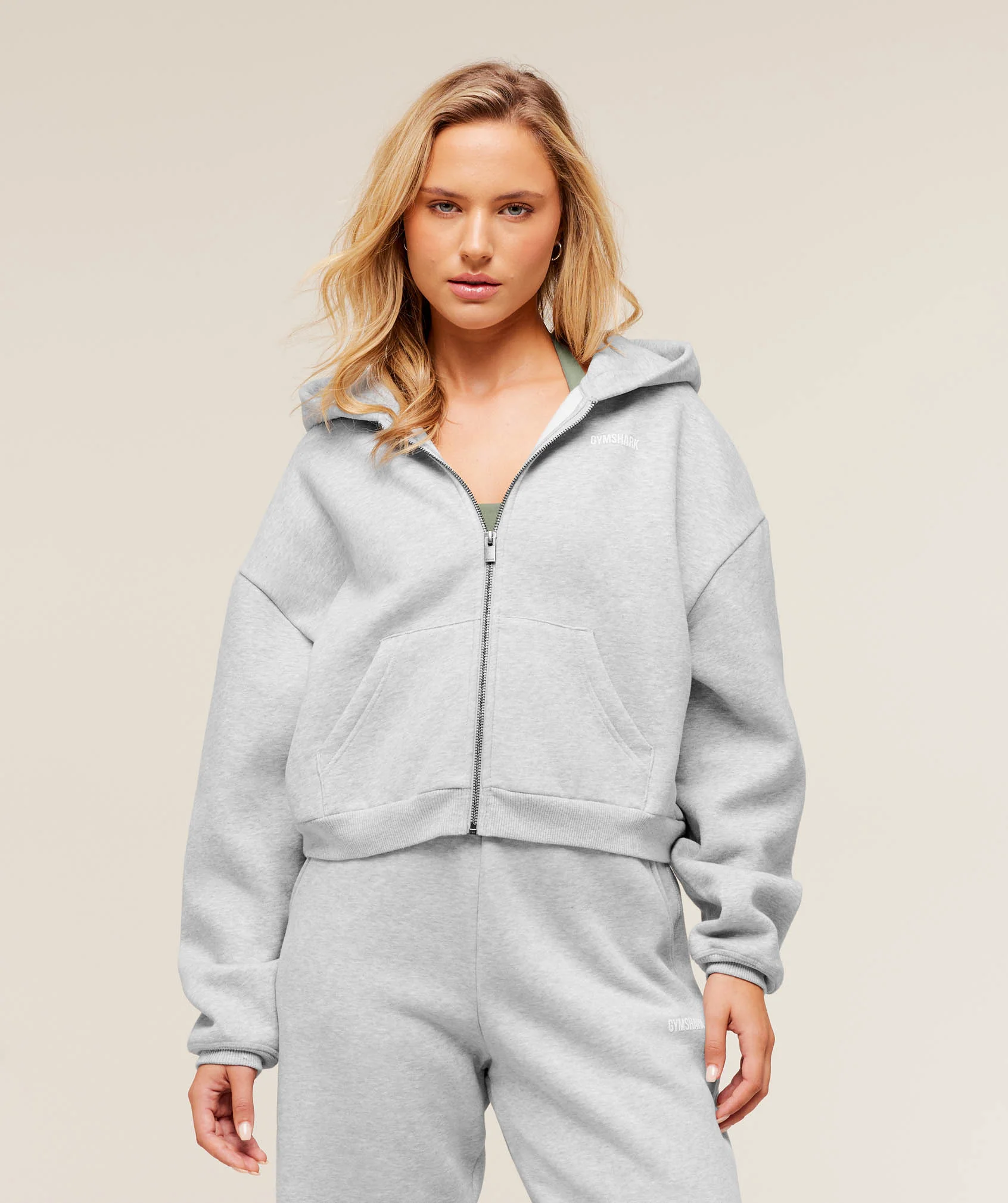 Cosy Luxe Zip Through Hoodie - Soft Grey Marl